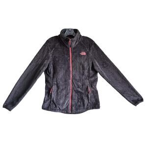 THE NORTH FACE Women's L Jacket Full Zip Olive Green Orange Fuzzy Zip Pockets 40